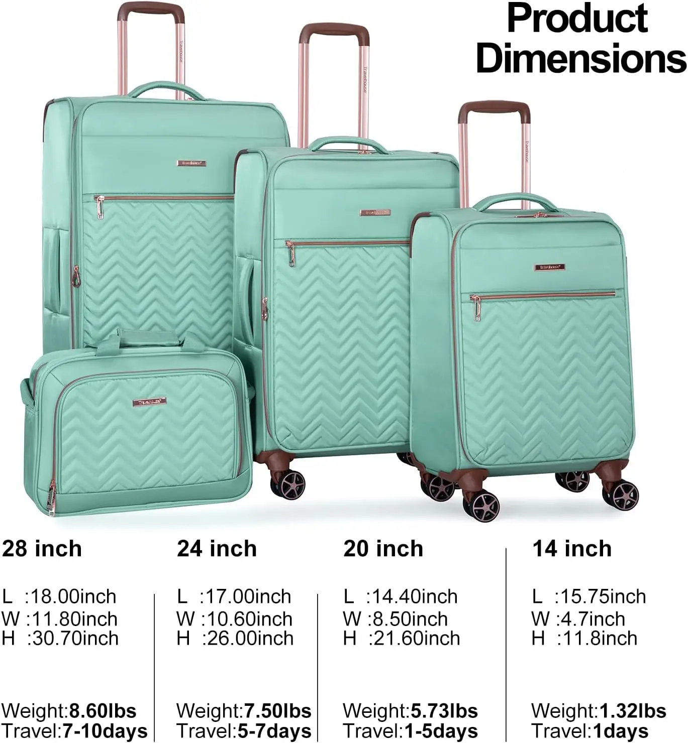 Conjunto de bagagem Travelhouse de 4 peças Softside mala leve expansível com rodas giratórias duplas