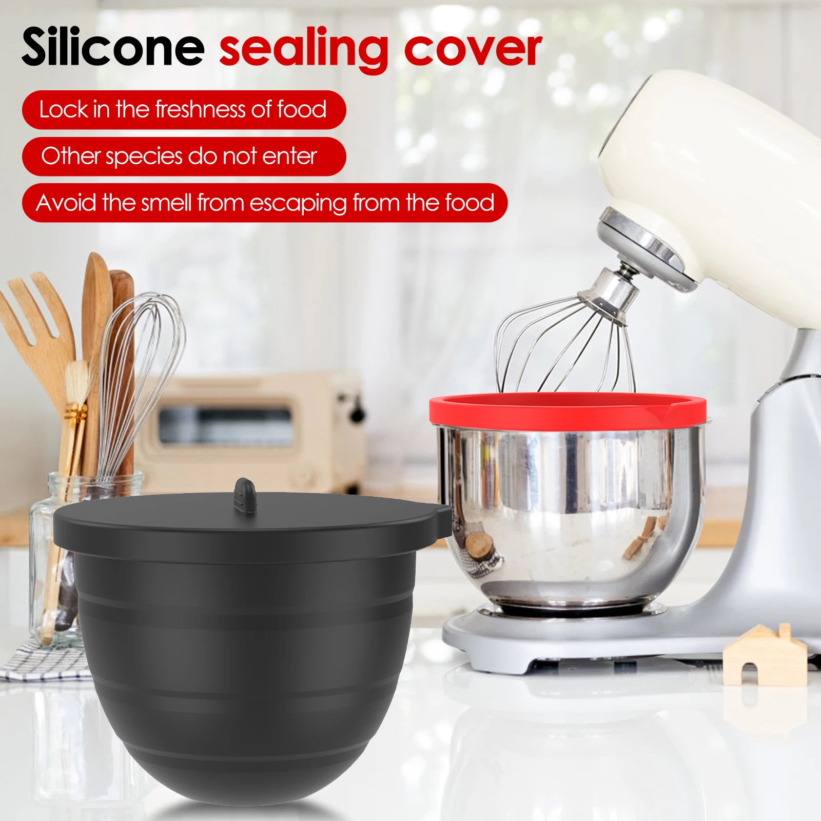 3Pcs Silicone Liner with Lid for 5 Qt Tilt Head Stand Mixer Foldable Silicone Mixer Bowl Liner Dishwasher Safe for Kitchen Tool