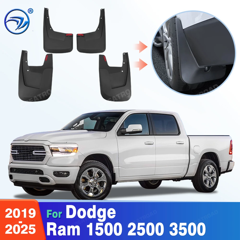 Custom Fit 4PCS Mud Flaps for Dodge Ram 1500 2500 3500 2019 2020 2021 2022 2023 2024 2025 No Drilling Splash Guards Fender
