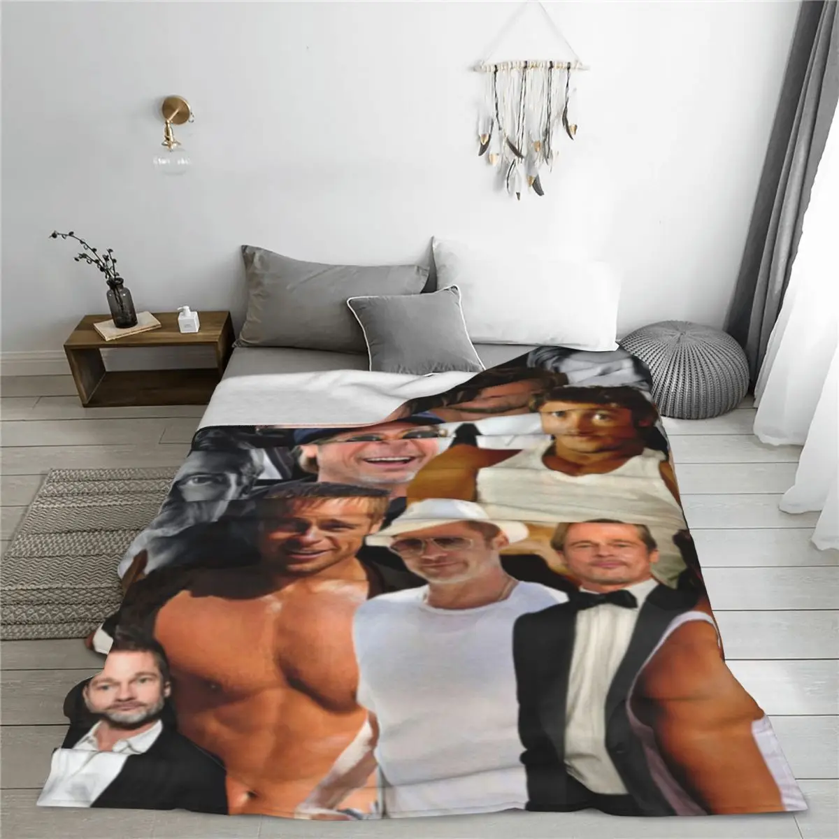 B-Brad Pitts Photo Blanket Actor Picnic Flannel Throw Blanket Warm Soft Outdoor Custom Bedspread Gift