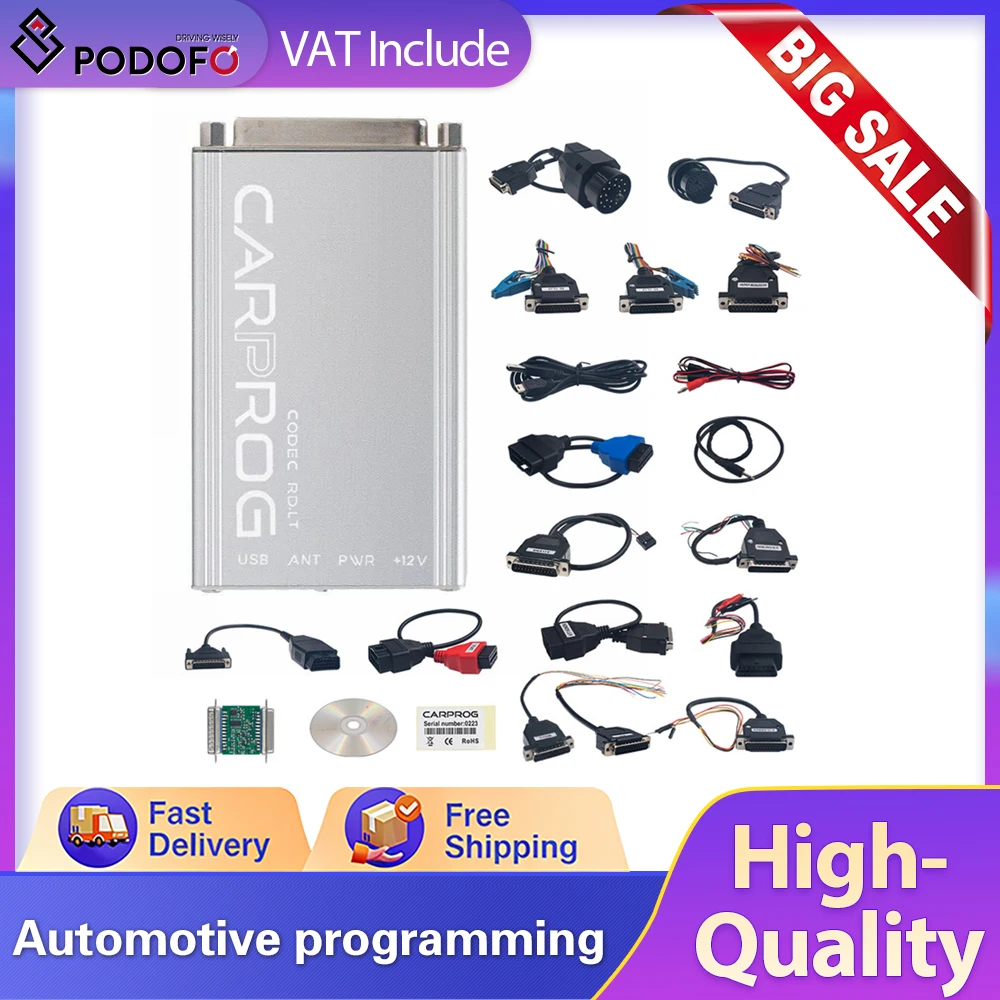Carprog 13.77 SERG2000CAR000UA Kit Complet avec 21 Adaptateurs Radio/Tableau de Bord/ECU Outil de Réparation Automobile Interface de Reprogrammation IMMO/Tableau de Bord/ECU