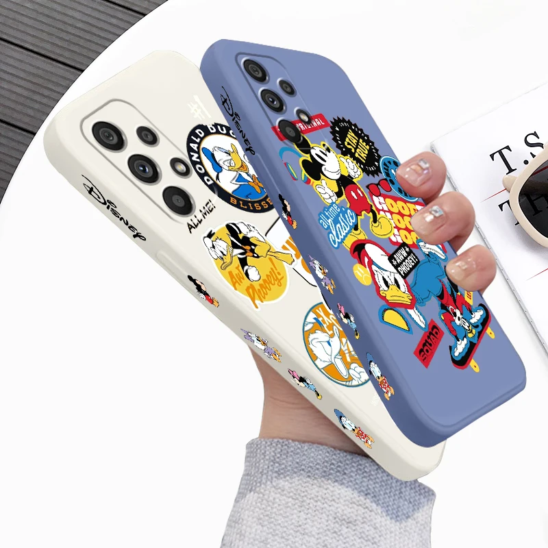 Disney Mickey Donald Duck Liquid Left Rope For Samsung Note 20 10 A54 A31 A14 A03 A22 A34 A04 A24 Ultra Plus 5G Back Phone Case