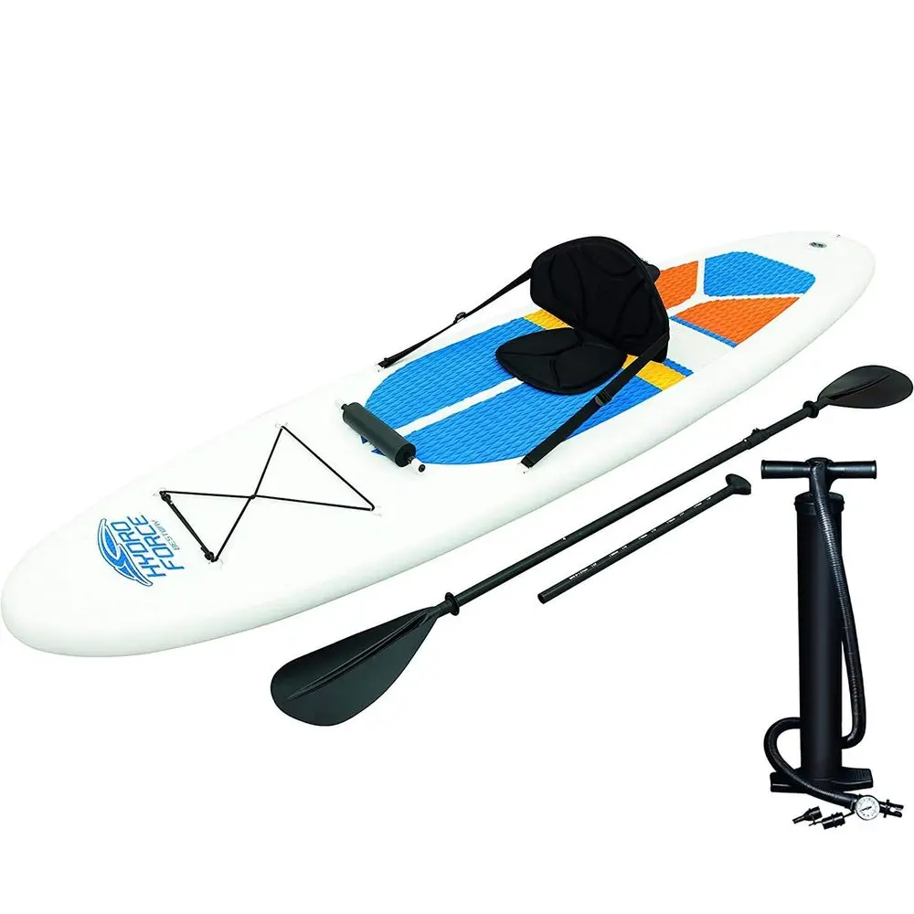 

HydroForce White Cap 10 Foot Inflatable SUP Stand Up Paddle Board and Kayak w Traction Pad, Backrest Seat, 3 Fins, and Aluminum