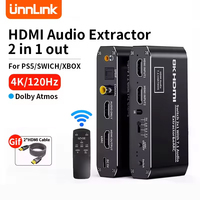 Unnlink 8K HDMI Audio Extractor 8K@60Hz Splitter Switcher 5.1 channel 2 In 1 Out With SPDIF Optical Coaxial Aux