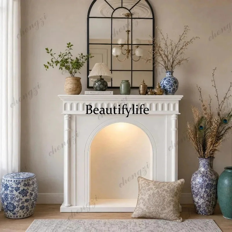 CC182 French retro decorative cabinet American porch rack living room fireplace side cabinet entry cream wind
