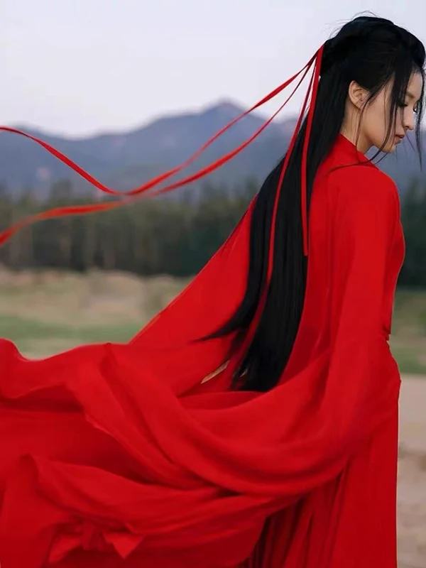 

Красное свадебное платье Hanfu, женское платье Ele Drifting, боевые искусства, древний костюм, сказочная аосфера, классический танцевальный наряд для выступлений