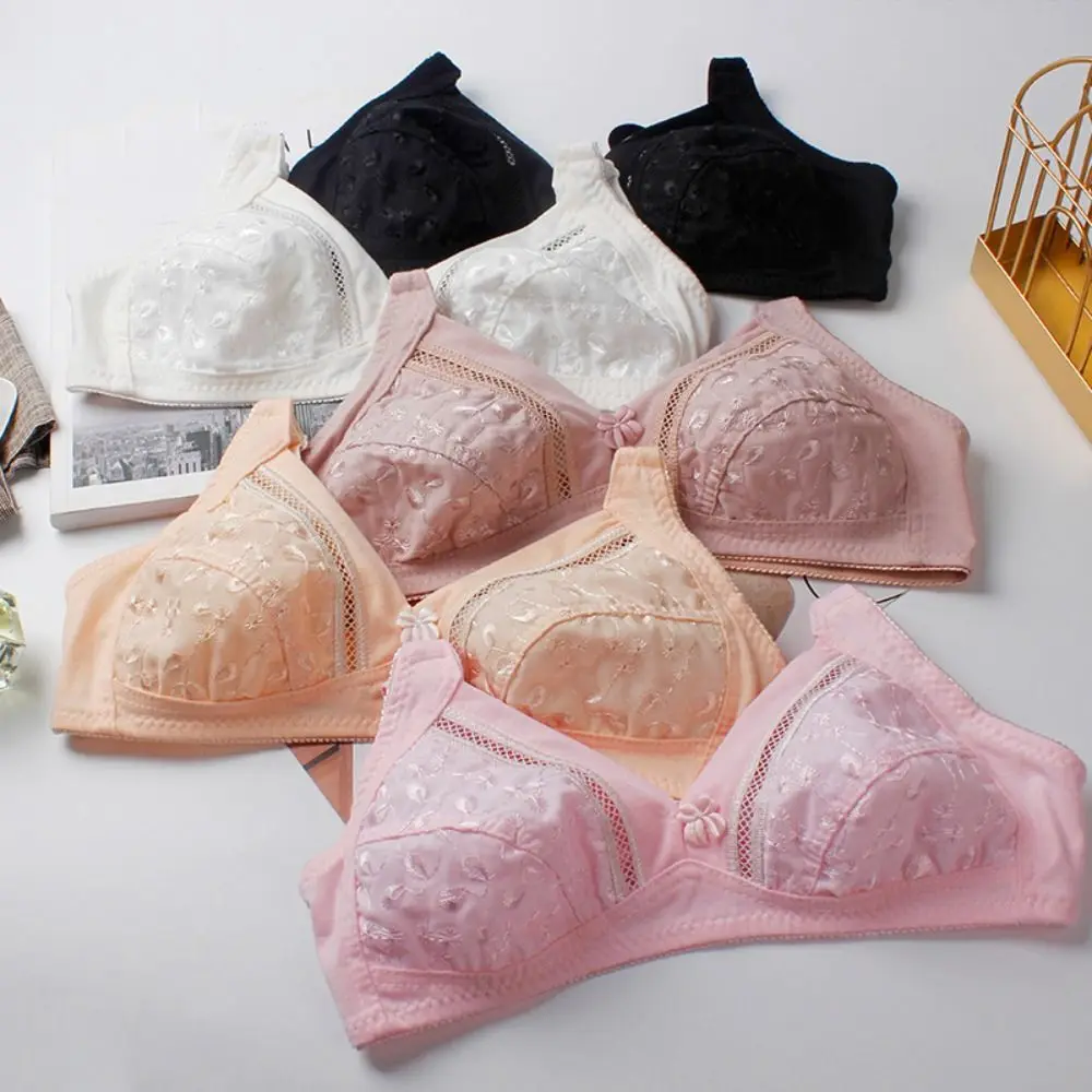 Sutiã sem fio bordado para mãe, costas bonitas, íntimas sem costura, lingerie push up, sutiã para idosos de meia-idade