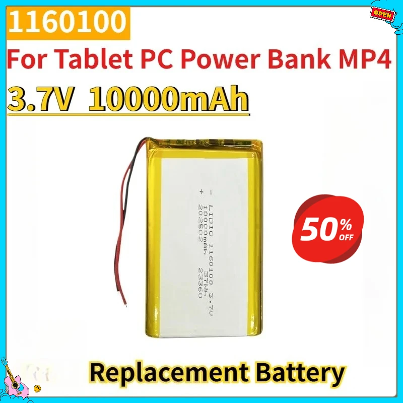 

New 1160100 Replacement Battery 3.7V 10000mAh For Tablet PC Power Bank MP4 Li-Polymer