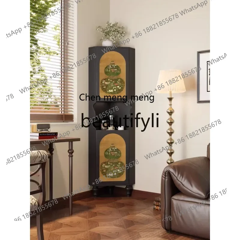 2003Medieval style all solid wood retro corner cabinet corner cabinet living room triangular storage locker