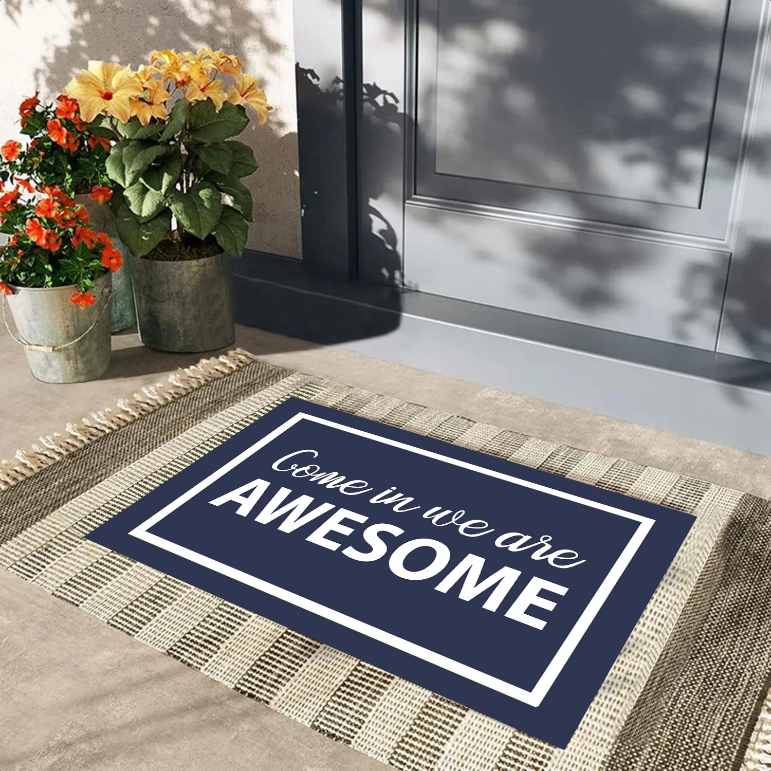 Come in We are Awesome Door Mat Navy Blue Front,Doormat Funny Entrance Outdoor,Non-Slip Rubber Floor Mat Kitchen,Dog Mat