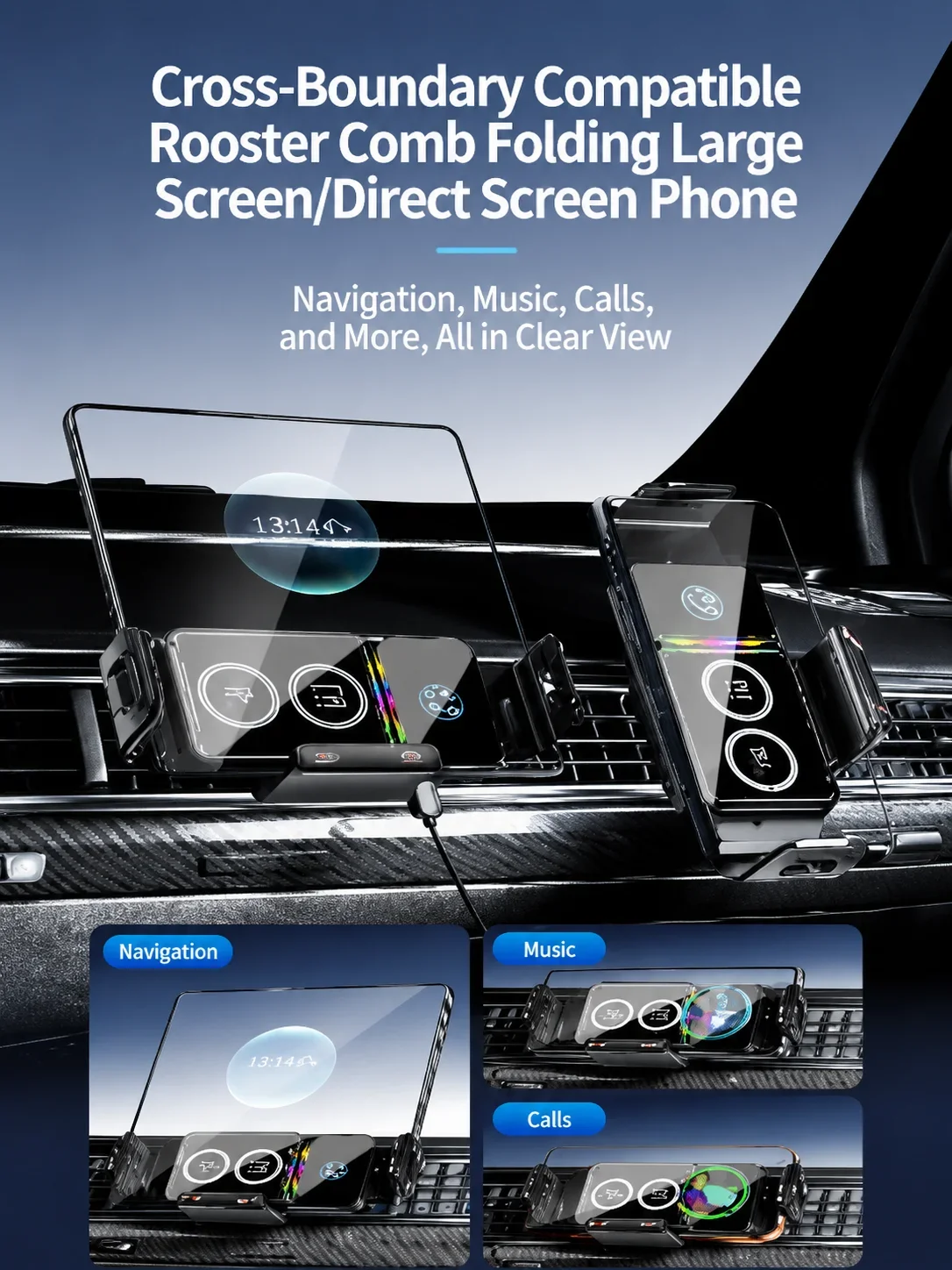 15W Kabelloses Ladegerät Universeller Auto-Handyhalter 360° ° Drehbare Halterung für Samsung Galaxy Fold 7 6 5 4 Z Flip S25 S24 iPhone 17 16 – Detail 5