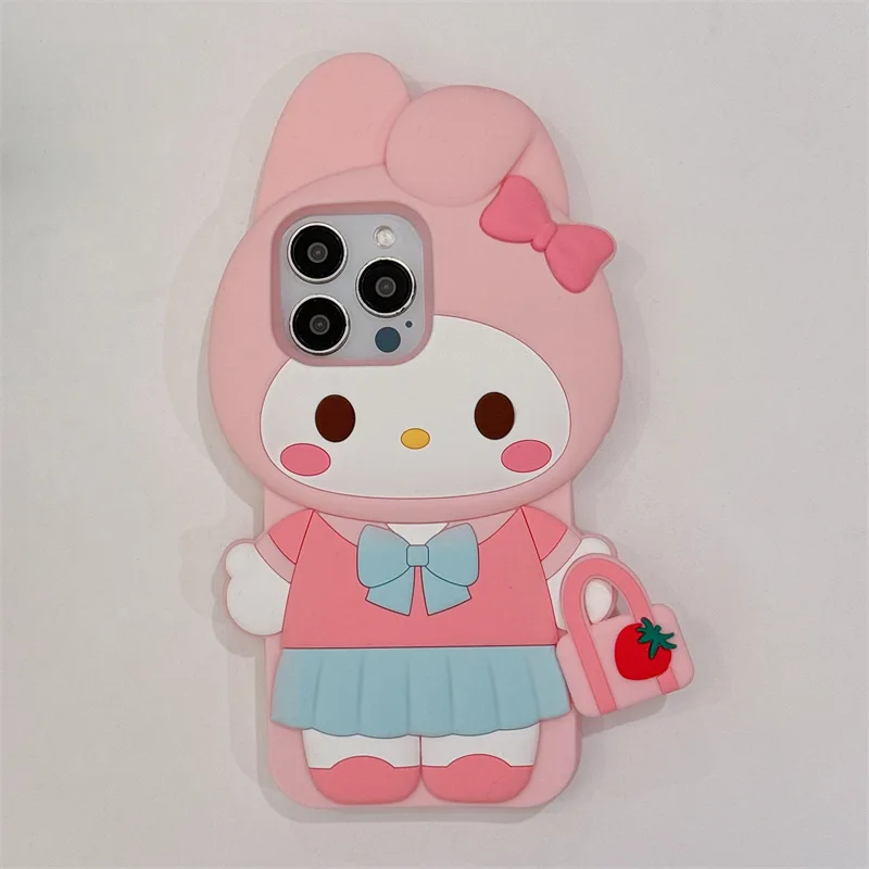 Sanrio 3d dos desenhos animados minha melodia y2k caso de telefone para iphone 16 15 14 13 12 11 pro max kawaii silicone macio capa traseira y2k presente da menina