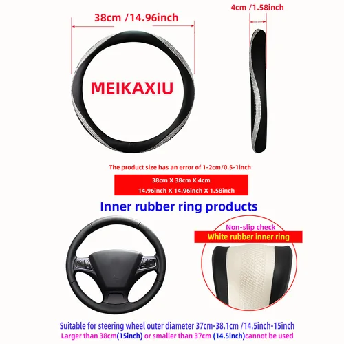 Imagen 2 del producto La cubierta del volante con anillo interior con tachuelas de diamantes es adecuada para accesorios para automóviles de 14,5 a 15 pulgadas.
