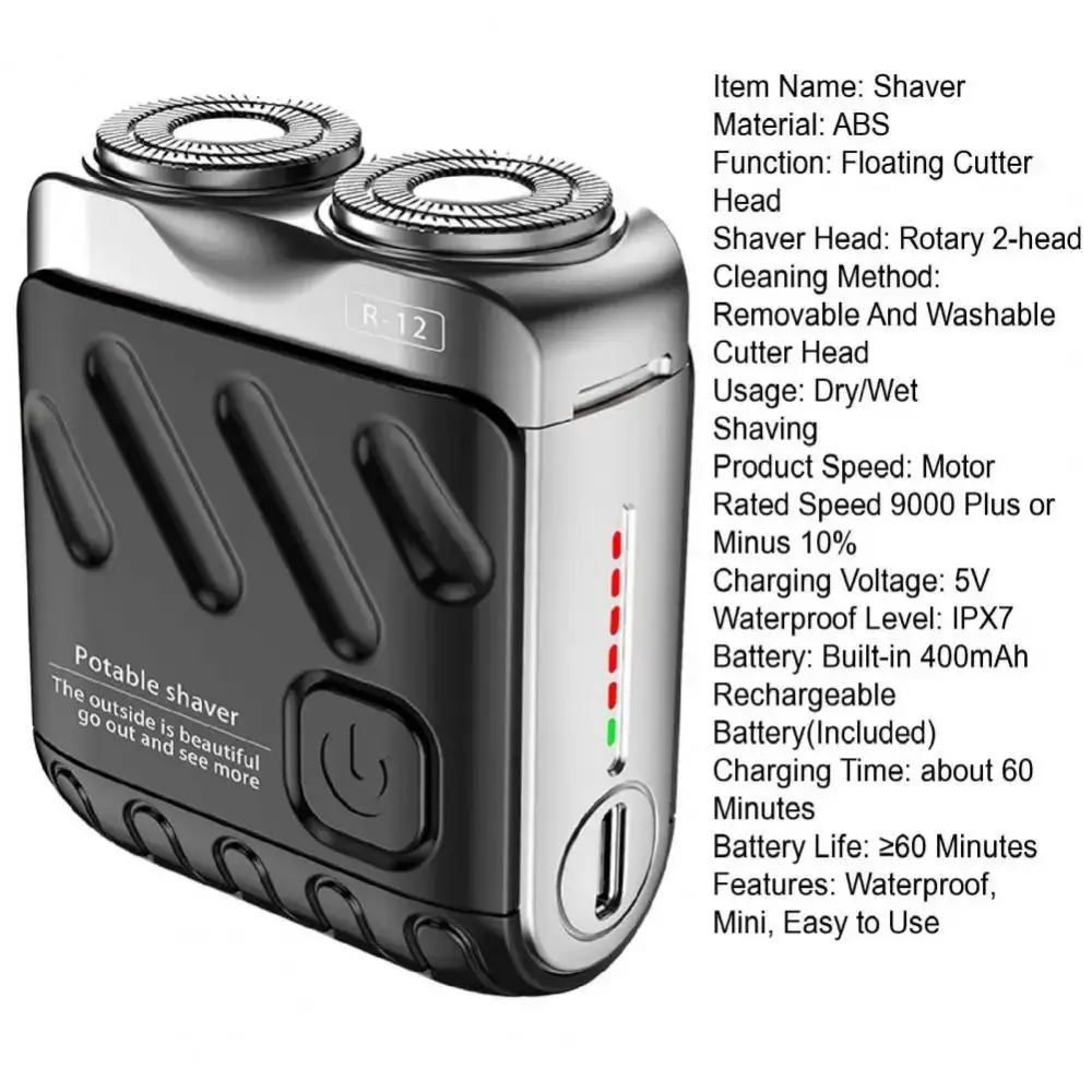 Mini Elektrisch scheerapparaat voor heren Magnetisch dubbel hoofd Draagbaar roterend scheerapparaat 9000 omwentelingen Efficiënt scheren Baardtrimmer Vriendje