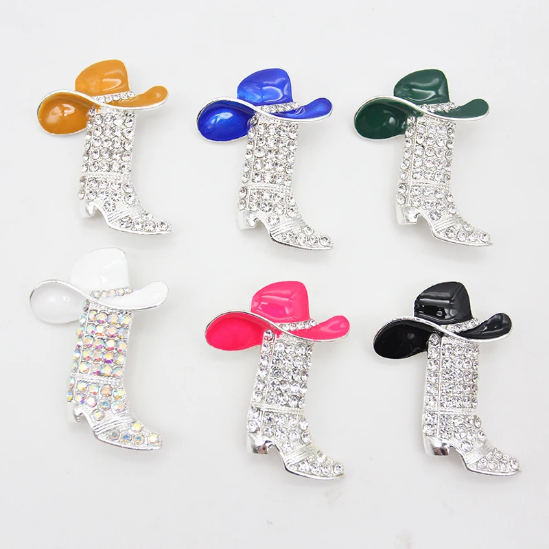 

Lucky Western Cowboy Boots Brooch & Brown Hat Pin Charm Enamel Jewelry
