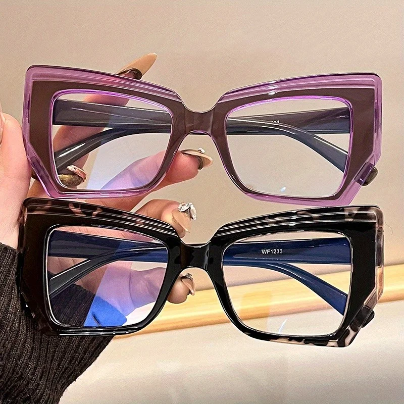 

Anti Blue Light Fashionable Retouching Glasses Retro Trend Color Blocked Flat Lens Plain Face Slimming Tool Large Frame Glasses