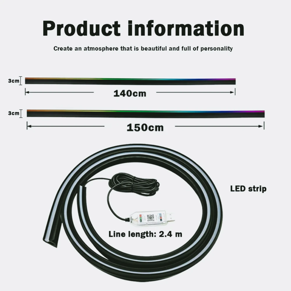 ZF-F Sello  parabrisas Universal RGB que cambia  Color para coche, luz ambiental acrílica LED, Streamer Plug-and-Play USB, luz