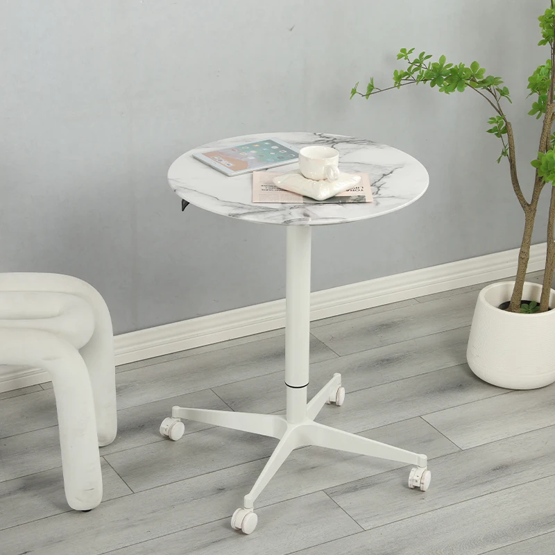 Beweglicher, praktischer, pneumatischer, höhenverstellbarer runder Couchtisch für das Wohnzimmer mit 600-mm-Durchmesser