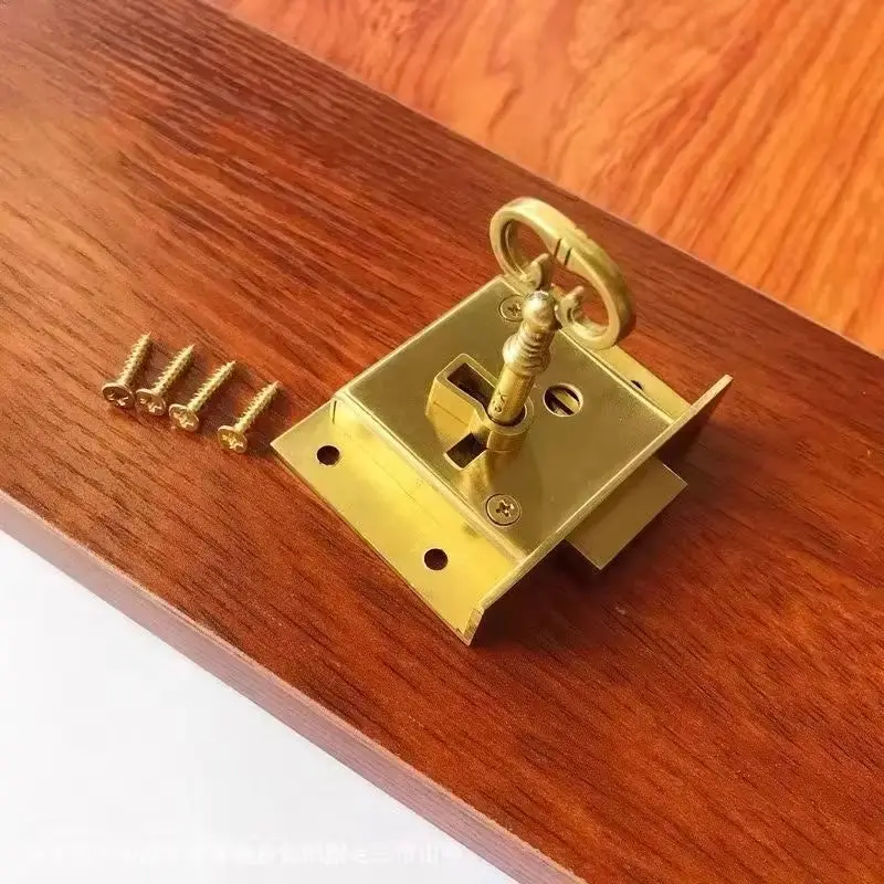 Retro European 2PCS Pure Brass Drawer Locks Antique Hidden Cupboard Desk File Cabinet Locks Polishing Furniture Locks+Key