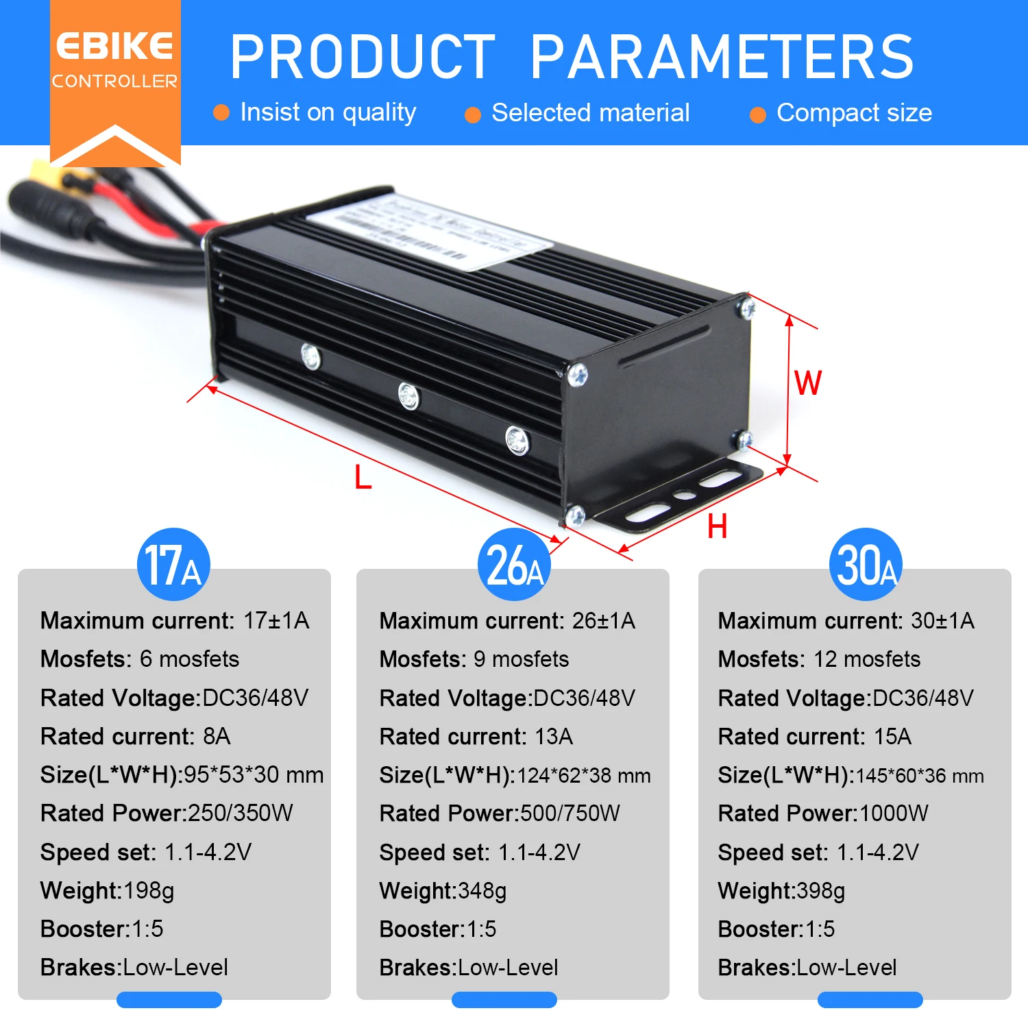 Ebike Sine Wave Three mode Controller 24V/36V/48V 17A 26A 30A 250W-1000W with NFC S100 LCD Display For Electric Bike E-scooter view 2