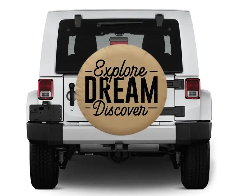 Spare Tire Cover Beige, Explore Dream Discover, Jeep Tire Cover Tan, Car accessories, Road Trip Accessories, Jeep Accessories