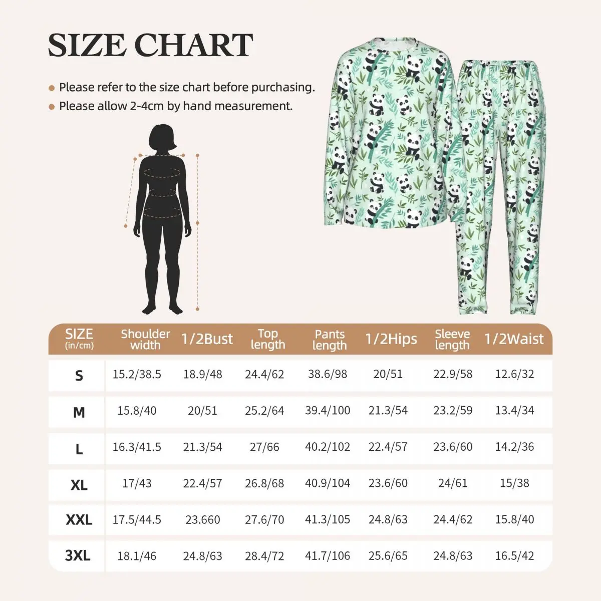 Cartoon Panda And Bamboo Pattern Round Neck Long Sleeve Nightgowns for Sleeping Sleepshirts Women Soft Pajama Set Long Pants