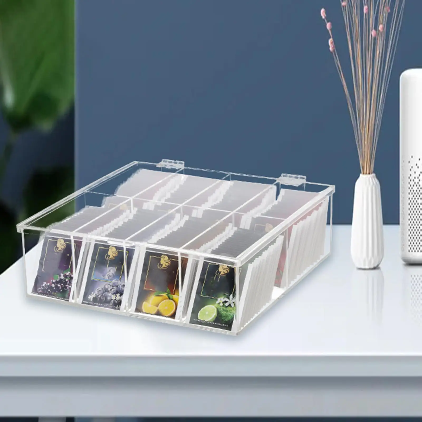 Acrylic Tea Bag Organizer Sugar Packets Clear Storage Bin Box for Countertops Kitchen Cabinets