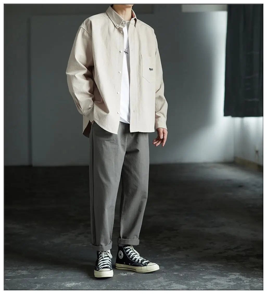 Japanese Men Shirt Long-sleeved Work Jacket Spring and Autumn Retro Casual Cardigan