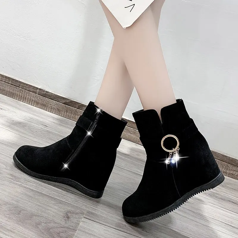 Women Boots 2022 Winter Mid Heel Snow Boots Women Fashion Ladies Ankle Boots Suede Cotton Boots for Women Zapatos Mujer