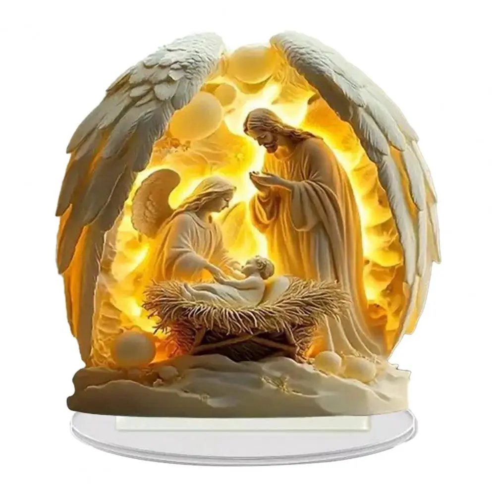 Holiday Decor Christmas Nativity Scene Acrylic Tabletop Sign 2d Flat Desktop Display Ornament Minimalist Christian Home Office
