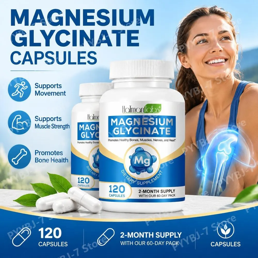 Magnesium Glycinate Capsules for Muscle Strength, Bone & Nervous System Health Elemental Magnesium Vegan Non-GMO 120 Capsules