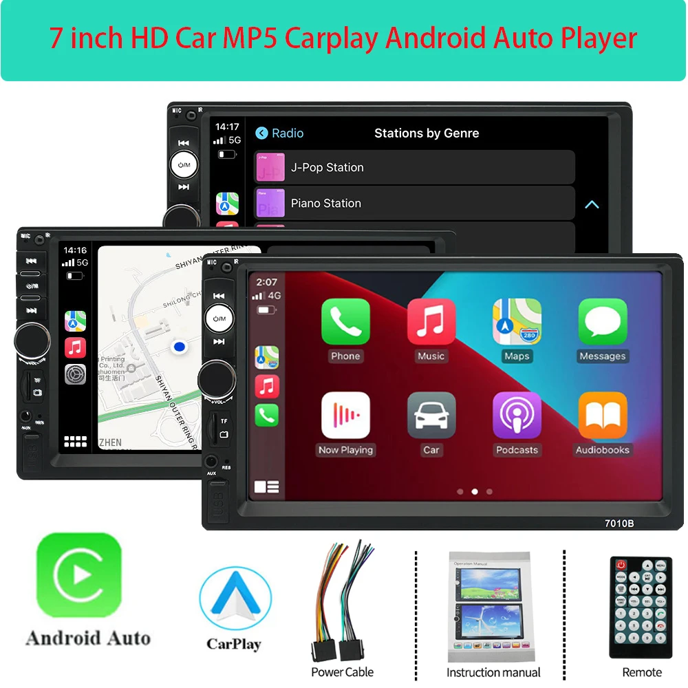 

Carplay 2 Din 7" Touch Screen Car Radio Stereo Bluetooth FM Audio Stereo MP5 Player SD USB 7010B With / Without Camera 12V HD