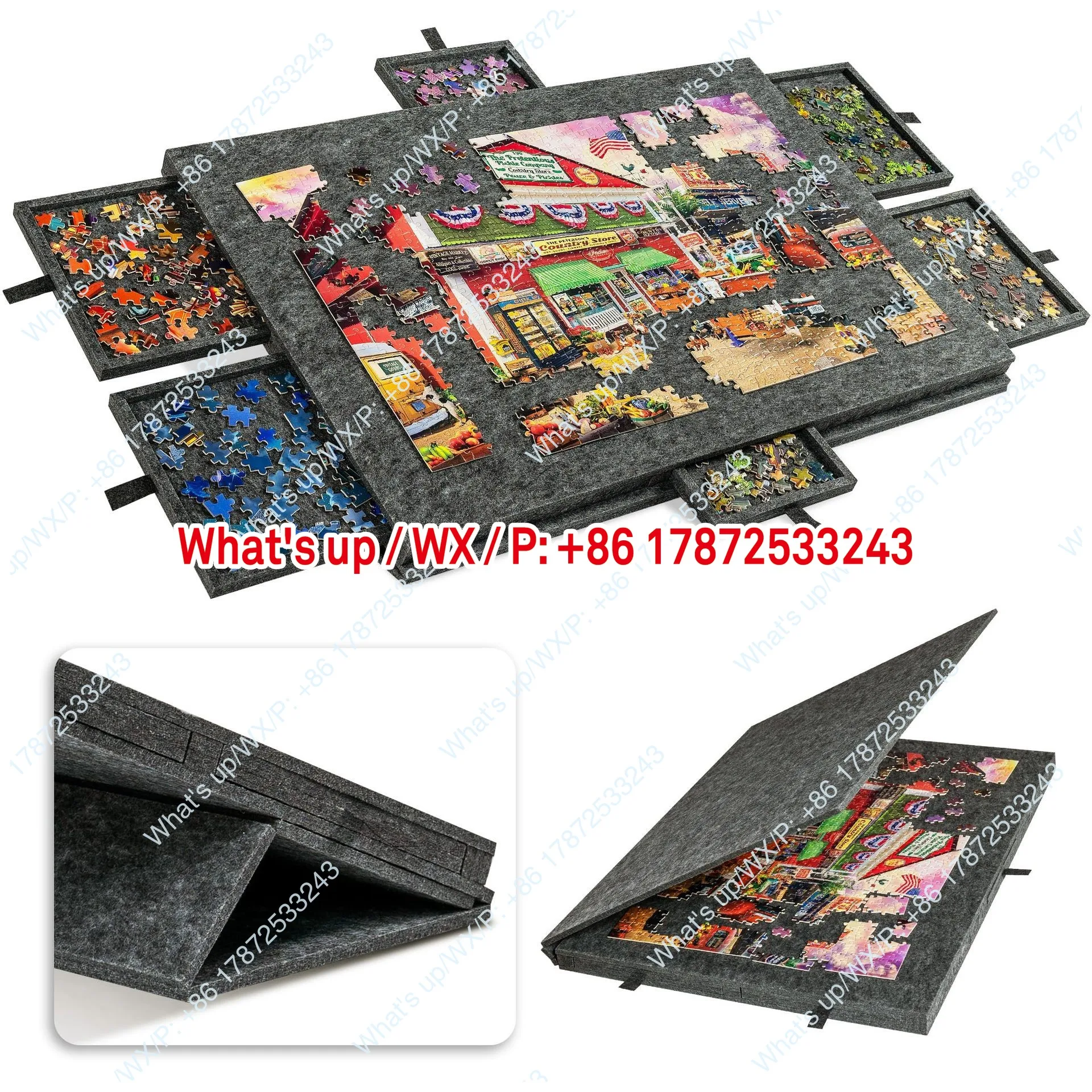 Puzzle table board with bracket cover, 6 drawers, portable 1000 puzzle classification board