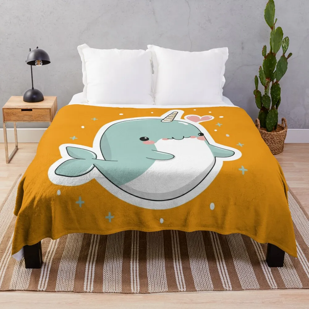 Cute Turquoise Narwhal Sticker _ Cute Turquoise Narwhal Throw Blanket Nap Luxury Thicken sofa bed for sofa Blankets