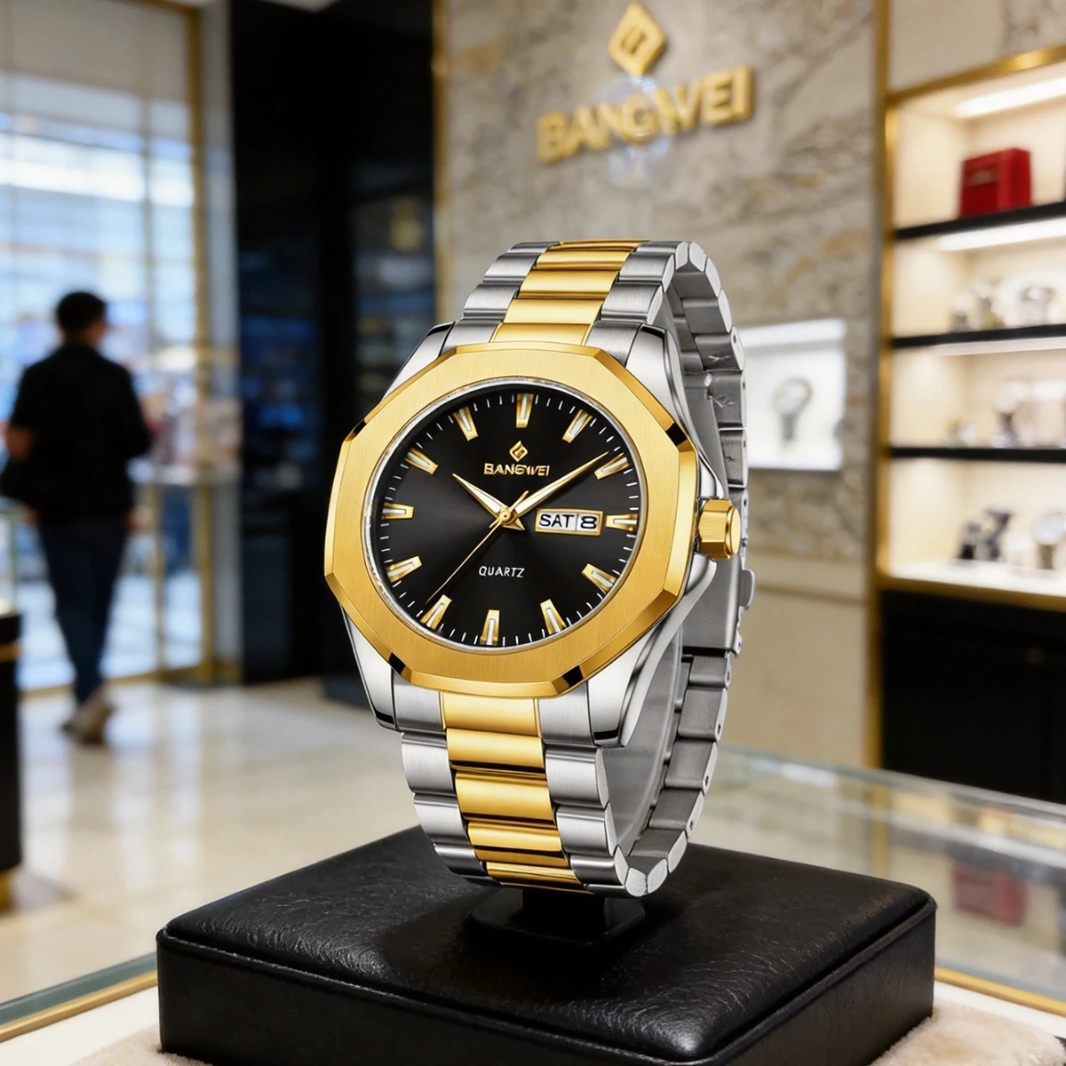 

Мужские кварцевые часы BANGWEI: модные, водонепроницаемые, из нержавеющей стали, с люминесцентным покрытием, хронографом и датой