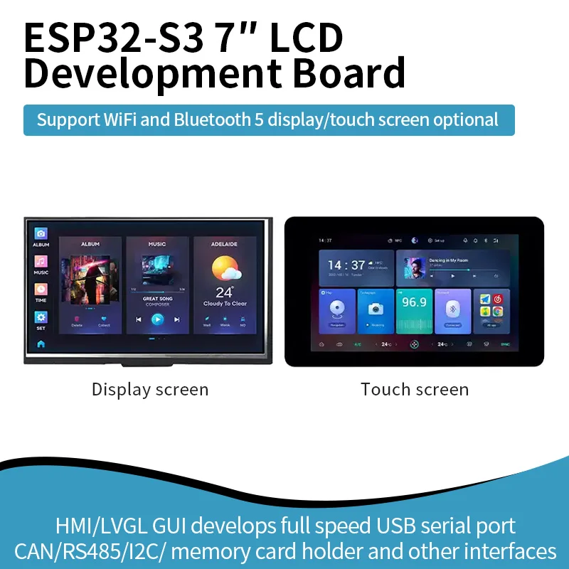 ESP32-S3 Type B 7 Inch Touch Display Development Board 800X480 1024X600 Resolution Touch Function Optional