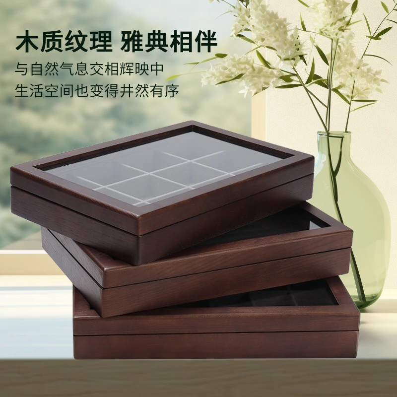 صندوق مجوهرات شفاف من الخشب الصلب، منظم كبير وخاتم وقلادة، حقيبة تخزين مبطنة بالمخمل، صندوق كنز رائع