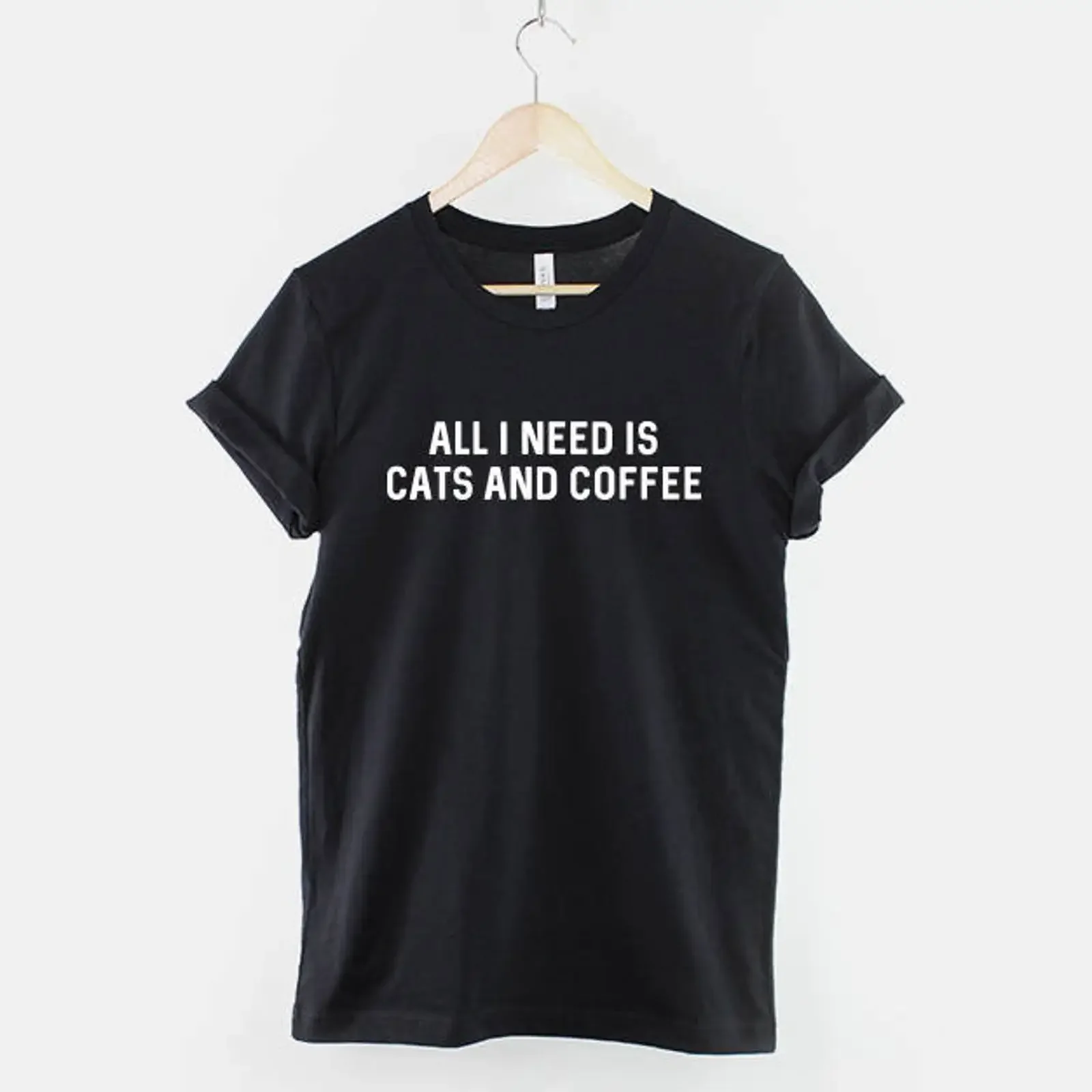 Cats and Coffee T Shirt Cat Lover Humor Top vintage Washed Breathable Comfortable Stylish Slightly Stretched graphic