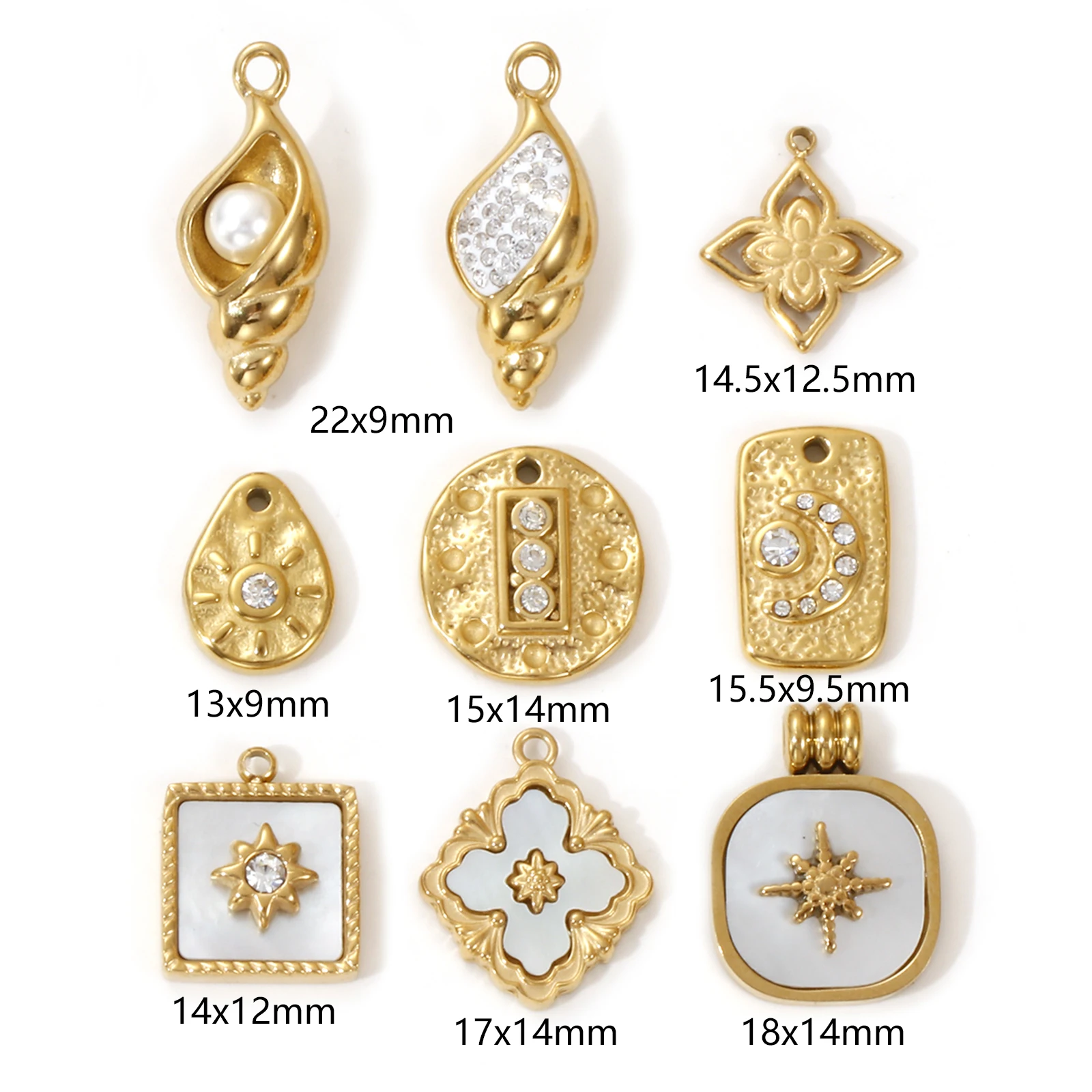 1 Piece 304 Stainless Steel Charms 18K Real Gold Plated Conch Flower Star Pendant For Necklace Bracelet Jewelry Making