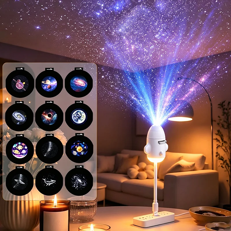 2 In 1 Starry Sky Galaxy Projection Lamp Adjustable 4K HD USB Nightlight. Car Bedroom Atmosphere Dynamic Decorative Lamp