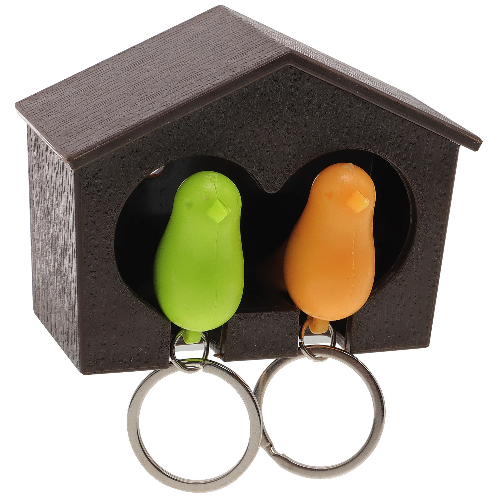 

2 Birdhouse Keychains Brown Green ABS 9 4x6 4x4 4cm LWH Wall Mountable Key Holders Sparrow Whistle Home Decor Storage Solution