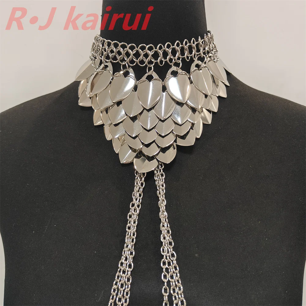 New Fashion Mermaid Silver Fish Scales Necklace Layers Chainmail Dragon Scale Jewelry 5 Colors view 5