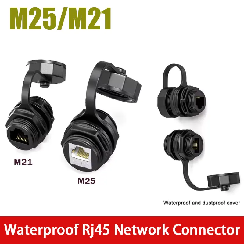 Industrial M25/M21 RJ45 Network Connector CAT6A Ethernet Panel Type Socket Direct CAT6 rj45 Circular Waterproof Joint Adapter