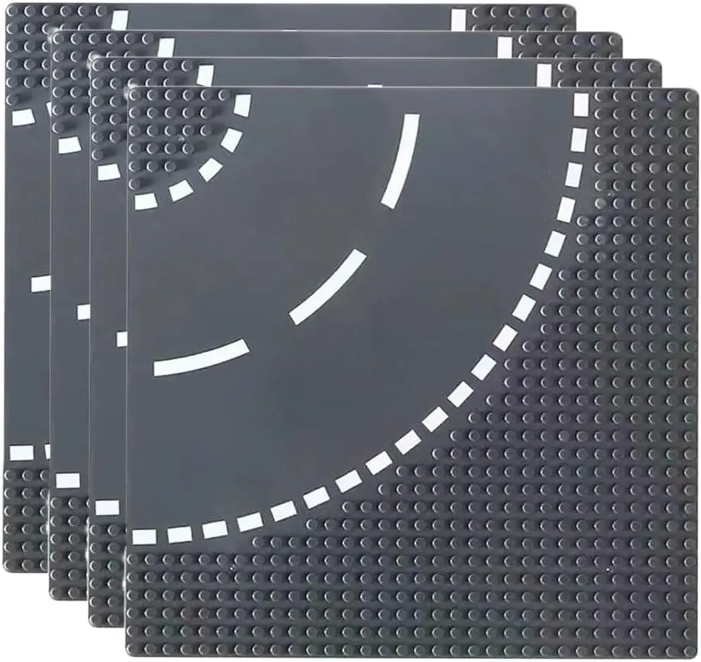 

City Road Plates Curve Baseplate Bricks Building Toy Set for City Town Street Birthday Gift for Kids Boys Grey 4 Pack