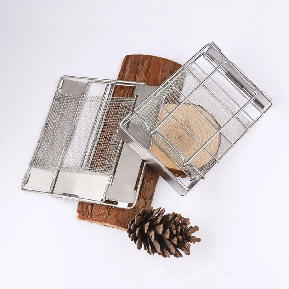 Versatile Stainless Steel Bread Toaster Folding Bread Tray Barbecue Grill Portable Compact Sausage Grilling Rack Outdoor Camping