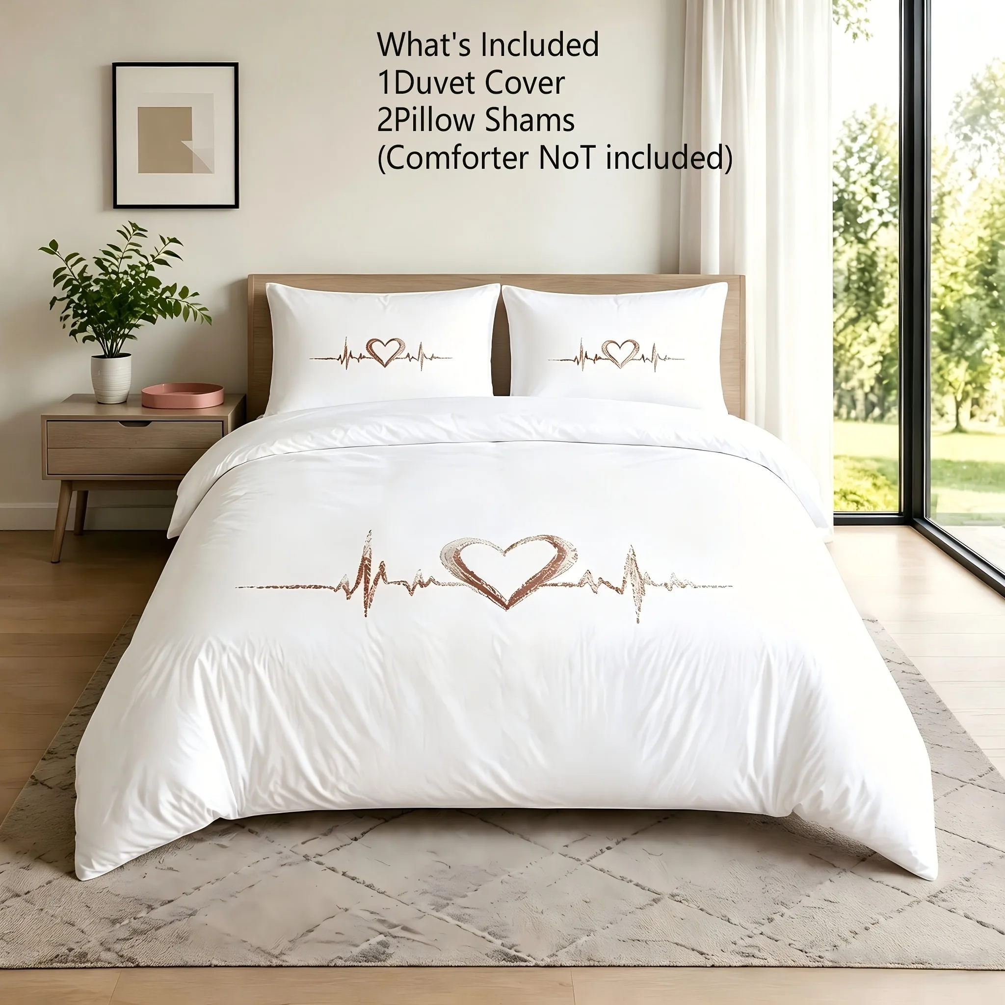Heart Print Duvet Cover Set AB Version Double-Sided Digital Printed Bedding Quilt Cover with Pillowcases