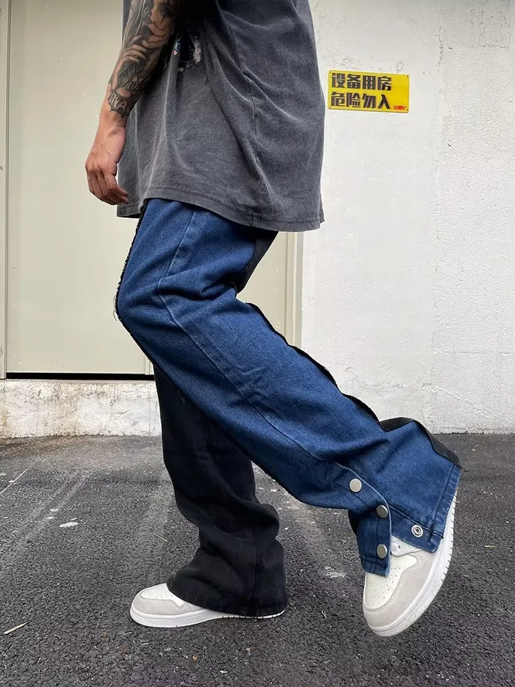 2024 Ropa Y2K Fashion Patchwork Stacked Baggy Jeans Pants For Men Vintage Clothes Ankle Button Hip Hop Denim Trousers Vaqueros