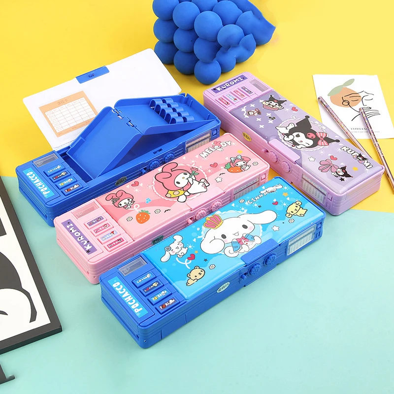 Imagem -02 - Sanrio Multi Funcional Large Capacidade Pencil Box Kuromi Melody Papelaria Caixa Senha de Bloqueio Presente Infantil Novo