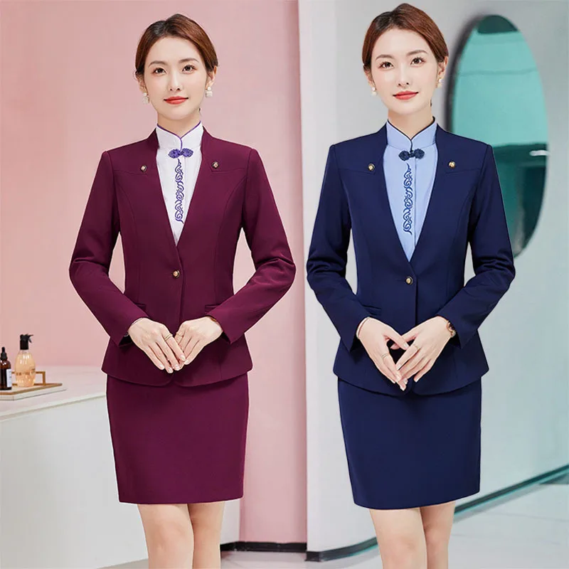 

Long Sleeve New Fashion Elegant Lady Solid Color Work Uniforms China Southern Airlines Airline Stewardess Suit High-Speed Train