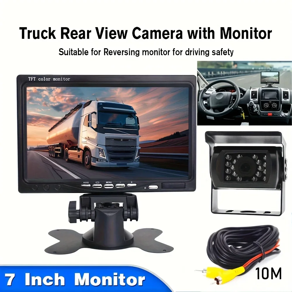 7'' Wired Heavy Duty 18 LED Rear View Camera with RAC 10m cable Reversing Backup Functionality for Motorhome Caravan Bus 12-24V